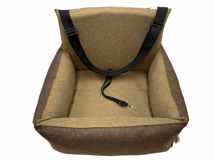 Car seat for dogs DUO Brown with replaceable dog leash - Car seat size: 100cm x 40cm