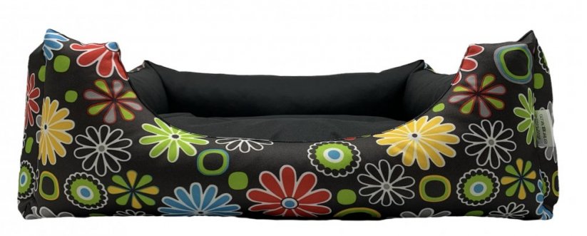 Bed for dogs Flowers Black - Dog bed size: 80cm x 70cm / L, Inside dog bed: Mattress