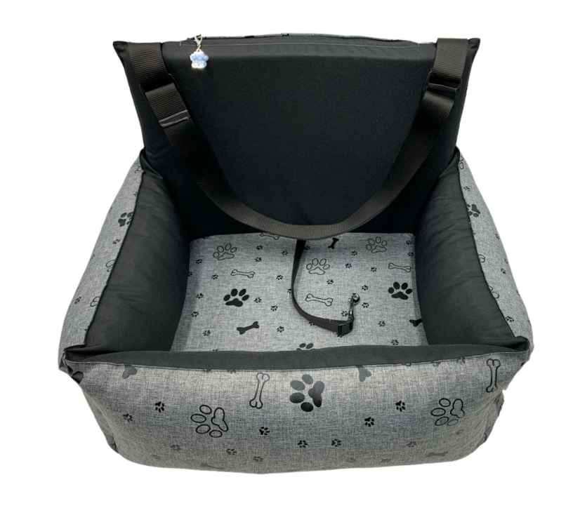 PETEE Autosedačka pro psy Foot Black s vyměnitelným vodítkem - Velikost autosedačky: 100cm x 40cm