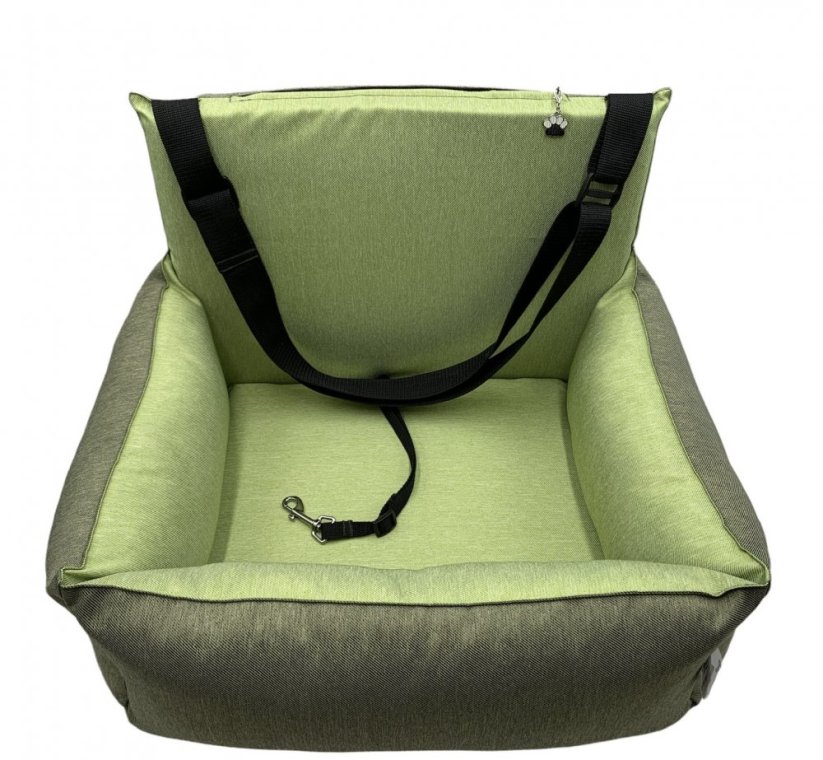 Car seat for dogs DUO Green with replaceable dog leash - Car seat size: 70cm x 40cm
