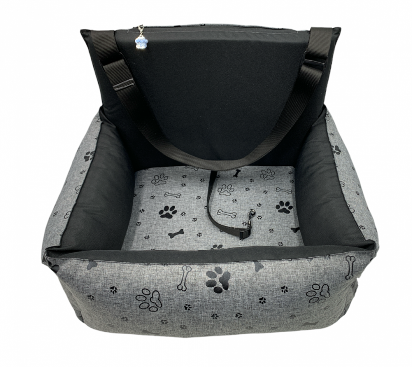 Car seat for dogs Foot Black with replaceable dog leash - Car seat size: 50cm x 40cm