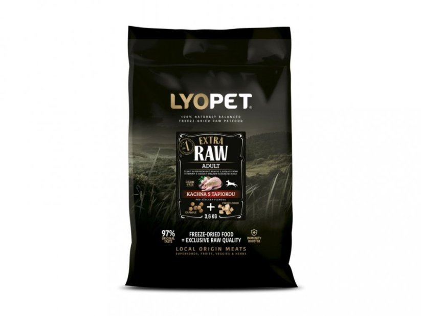 LYOPET Extra Raw Adult - kačica s tapiokou - 10,8kg