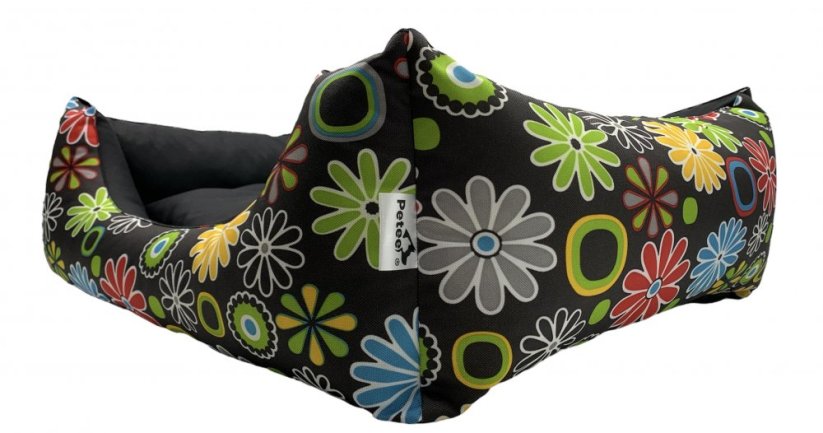 Pelech pro psy Flowers Black - Velikost pelíšku: 60cm x 50cm / S, Uvnitř pelíšku: Polštář