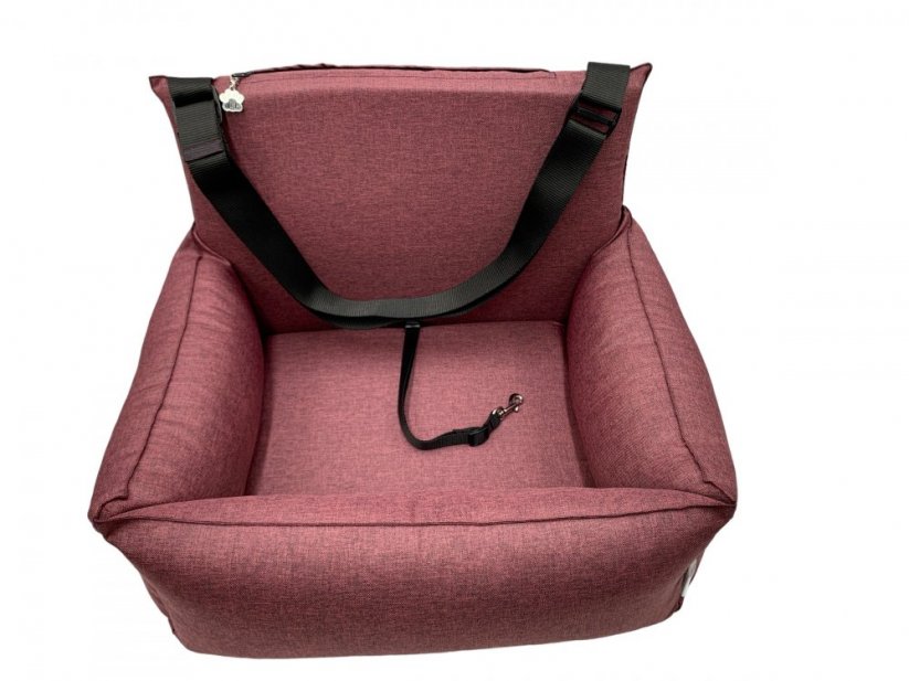 Car seat for dogs LUX Plum with replaceable dog leash - Car seat size: 50cm x 40cm