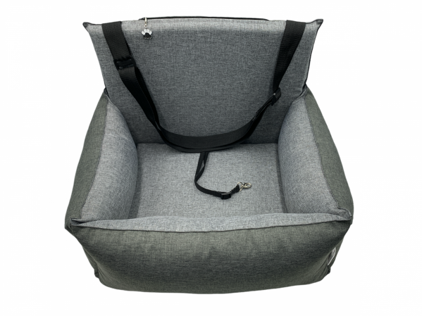 Car seat for dogs DUO Grey with replaceable dog leash - Car seat size: 70cm x 40cm